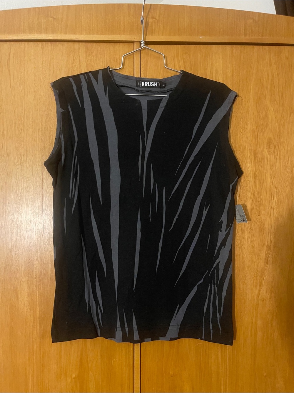 Krush Black Sleeveless Shirt with Gray Stripe Pattern